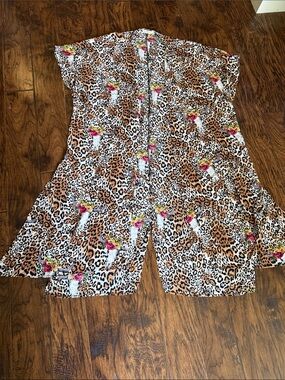 Berry and Cream Kimono, leopard print with steer horns, size medium